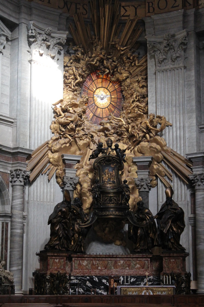 Close-up of the main alter...the image of the dove is stained glass!