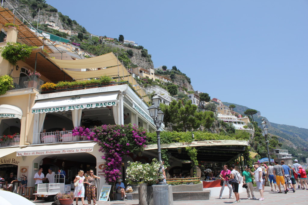 Beach restaurants along the water front in Positano