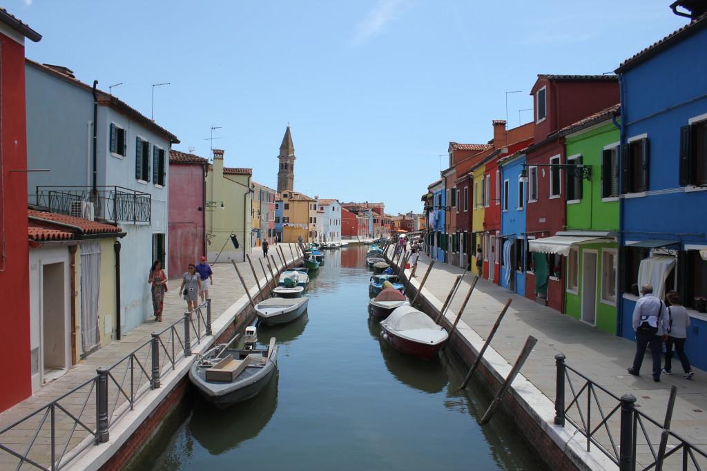 Brightly colored houses line the canals of Burano.